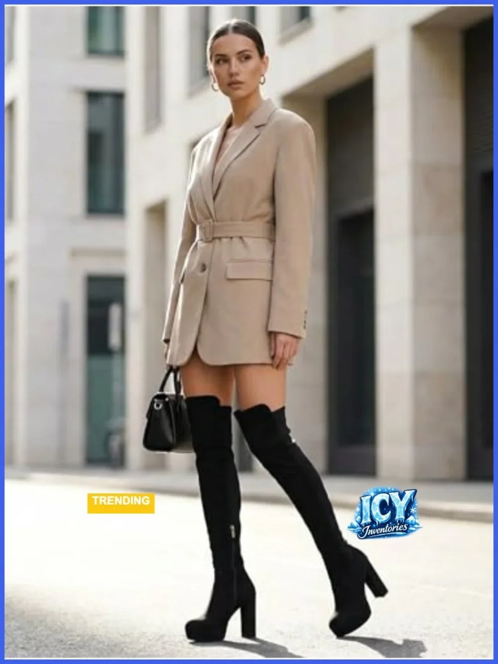 Over the Knee Boots Platform Chunky Heel Side Zipper Faux Suede